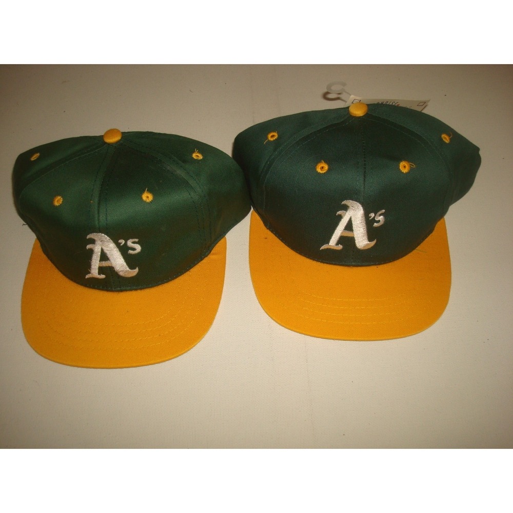 KIDS-2PC LOT OAKLAND A'S SNAPBACK 90S DREW PEARSON  HAT CAP VINTAGE DEADSTOCK C4